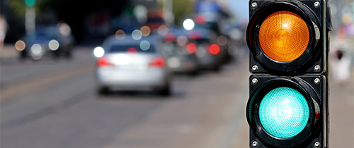 a traffic light lit green